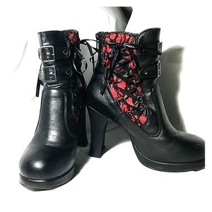 Crypto 51 Black and Red Corset Ankle Boot